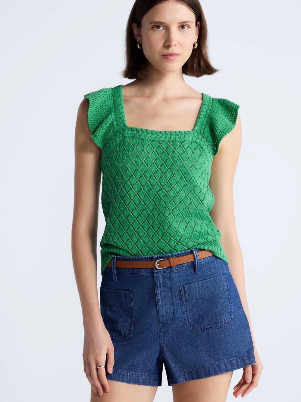 Free Assembly Women’s Square Neck Cotton Sweater w/ Flutter Sleeves
